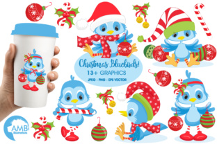 Blue Birds Xmas Clipart Illustrations