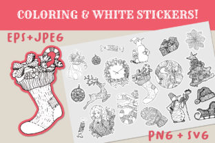 Christmas Coloring White Stickers Pack & Coloring Pages Amp