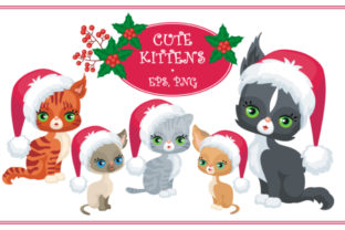 Cute Kittens. Christmas Mini Set Illustrations