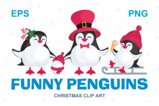 Funny Penguins Christmas Clip Art Illustrations