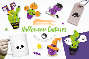 Halloween Cactuses Set Graphics and Illustrations