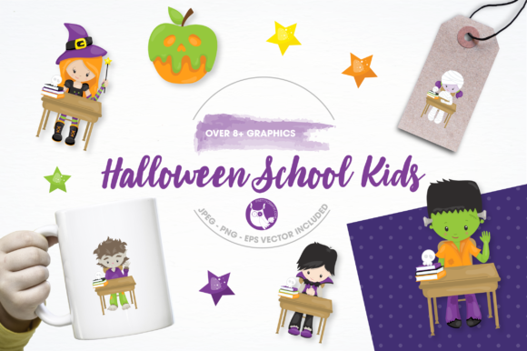 Halloween School Kids Graphics and Illustrations