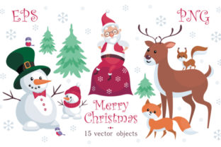Merry Christmas Santa Claus, Cute Animals & Snowmen Illustrations