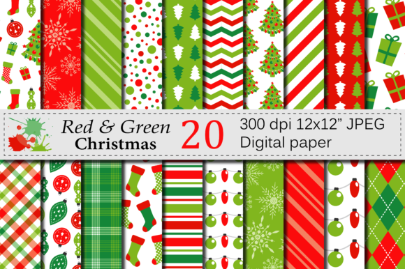 Red & Green Christmas Digital Paper Set: Patterns for Editorial Impact