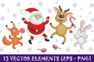 Santa Claus & Cheerful Animals Illustrations
