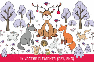 Woodland Animals Christmas Clip Art Illustrations